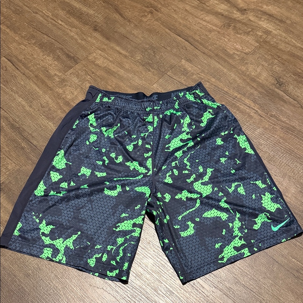 Nike Black and Neon Green Patterned Shorts